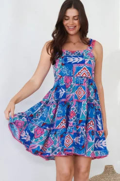 Bronte Mini Dress - Scallop Trim Tiered Sun Dress in Nelly Print>Salty Crush Hot
