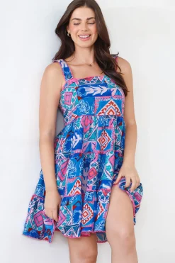 Bronte Mini Dress - Scallop Trim Tiered Sun Dress in Nelly Print><noscript><img width=