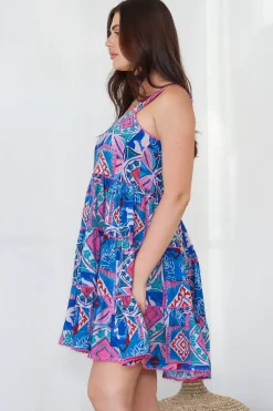 Bronte Mini Dress - Scallop Trim Tiered Sun Dress in Nelly Print><noscript><img width=