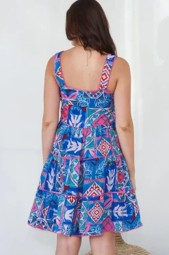 Bronte Mini Dress - Scallop Trim Tiered Sun Dress in Nelly Print><noscript><img width=