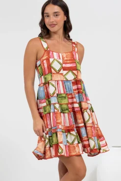 Bronte Mini Dress - Scallop Trim Tiered Sun Dress in Tami Print><noscript><img width=