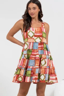 Bronte Mini Dress - Scallop Trim Tiered Sun Dress in Tami Print><noscript><img width=
