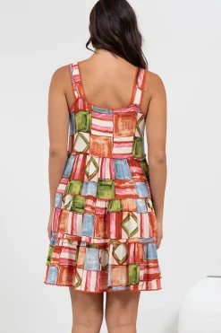 Bronte Mini Dress - Scallop Trim Tiered Sun Dress in Tami Print><noscript><img width=