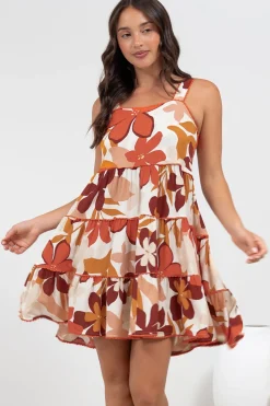 Bronte Mini Dress - Scallop Trim Tiered Sun Dress in Tangie Print><noscript><img width=