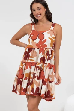 Bronte Mini Dress - Scallop Trim Tiered Sun Dress in Tangie Print><noscript><img width=