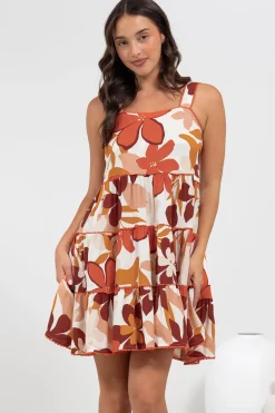 Bronte Mini Dress - Scallop Trim Tiered Sun Dress in Tangie Print><noscript><img width=