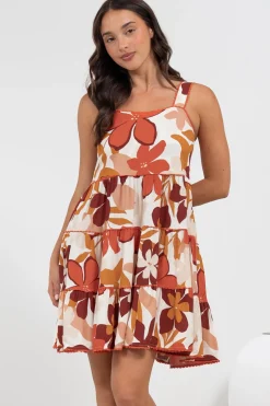 Bronte Mini Dress - Scallop Trim Tiered Sun Dress in Tangie Print><noscript><img width=