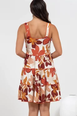 Bronte Mini Dress - Scallop Trim Tiered Sun Dress in Tangie Print><noscript><img width=