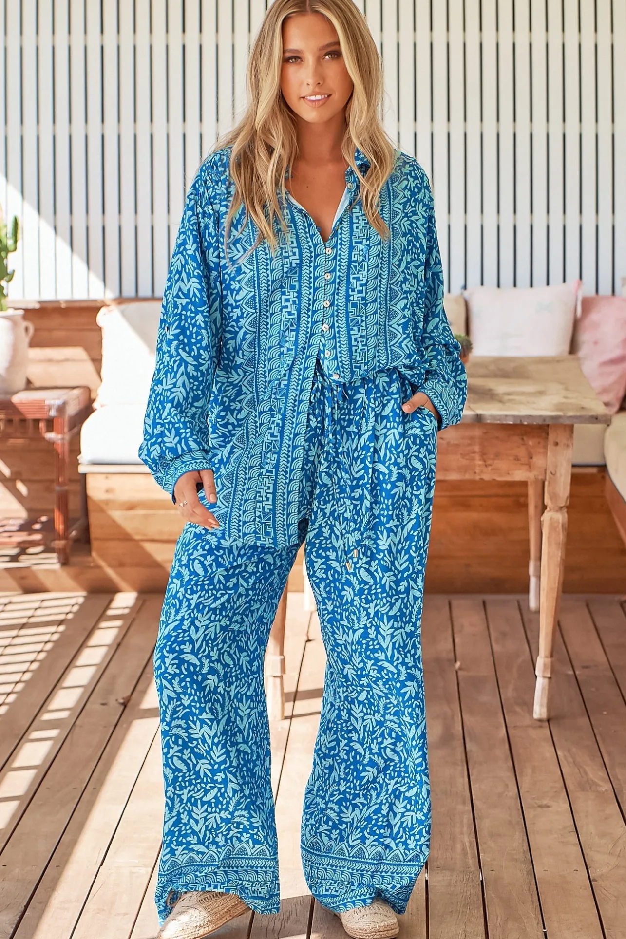 Brooks Pants - Relaxed Drawstring Wide Leg Pants in Letty Print>Jaase Online