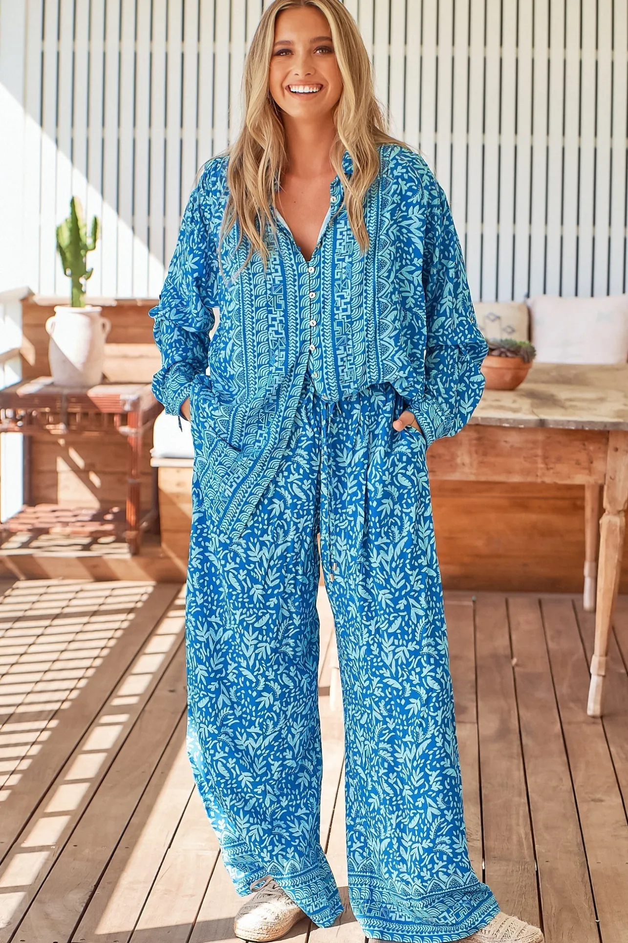 Brooks Pants - Relaxed Drawstring Wide Leg Pants in Letty Print>Jaase Online