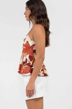 Calla Top - Ric Rac Strap Tiered Cami in Tangie Print><noscript><img width=