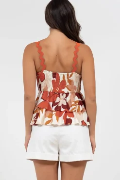 Calla Top - Ric Rac Strap Tiered Cami in Tangie Print><noscript><img width=