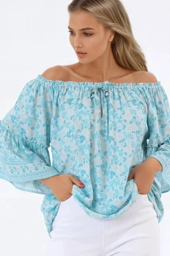 Carissa Top - On or Off Shoulder Pull Over Top in Siena Print><noscript><img width=