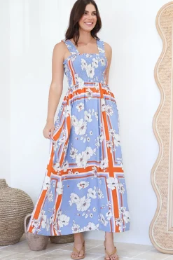 Carmelle Maxi Dress - Thick Strap Elasticated Bodice Sun Dress in Trinity Print><noscript><img width=