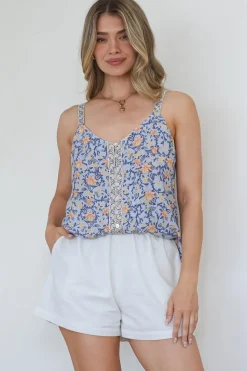 Caty Top - Adjustable Strap Buttoned Down Cami in Keani Print>Salty Crush New