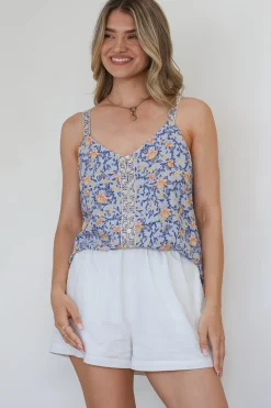 Caty Top - Adjustable Strap Buttoned Down Cami in Keani Print><noscript><img width=
