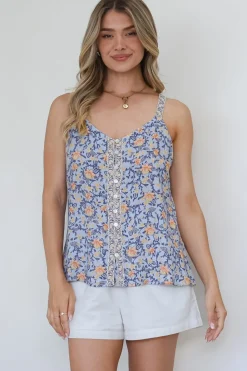 Caty Top - Adjustable Strap Buttoned Down Cami in Keani Print><noscript><img width=