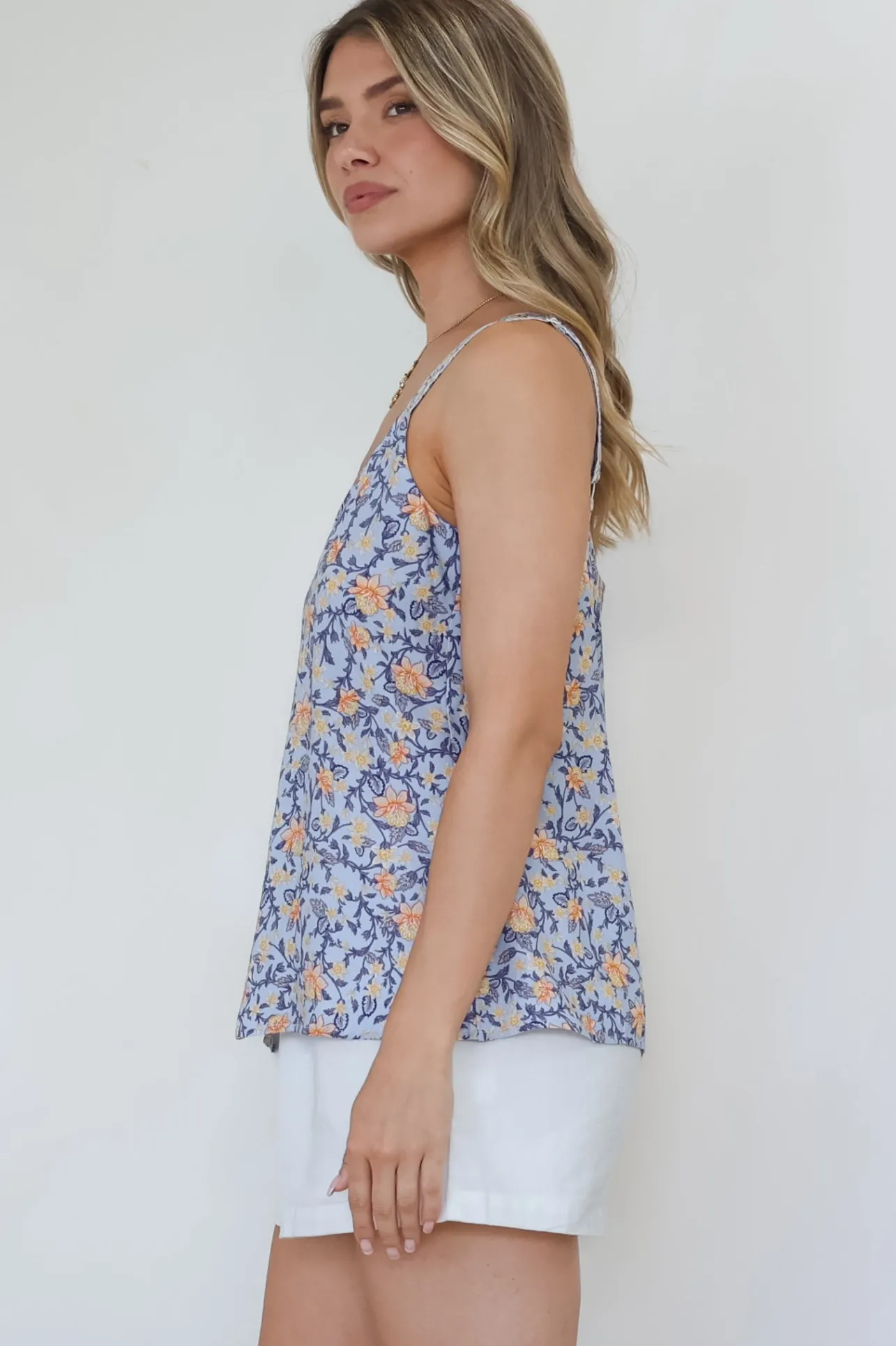 Caty Top - Adjustable Strap Buttoned Down Cami in Keani Print>Salty Crush New
