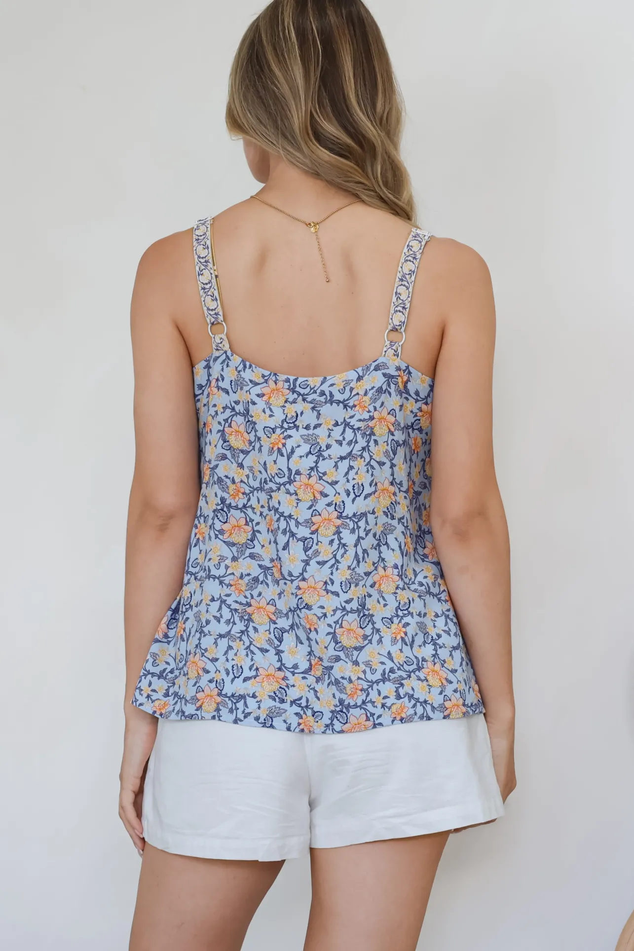 Caty Top - Adjustable Strap Buttoned Down Cami in Keani Print>Salty Crush New