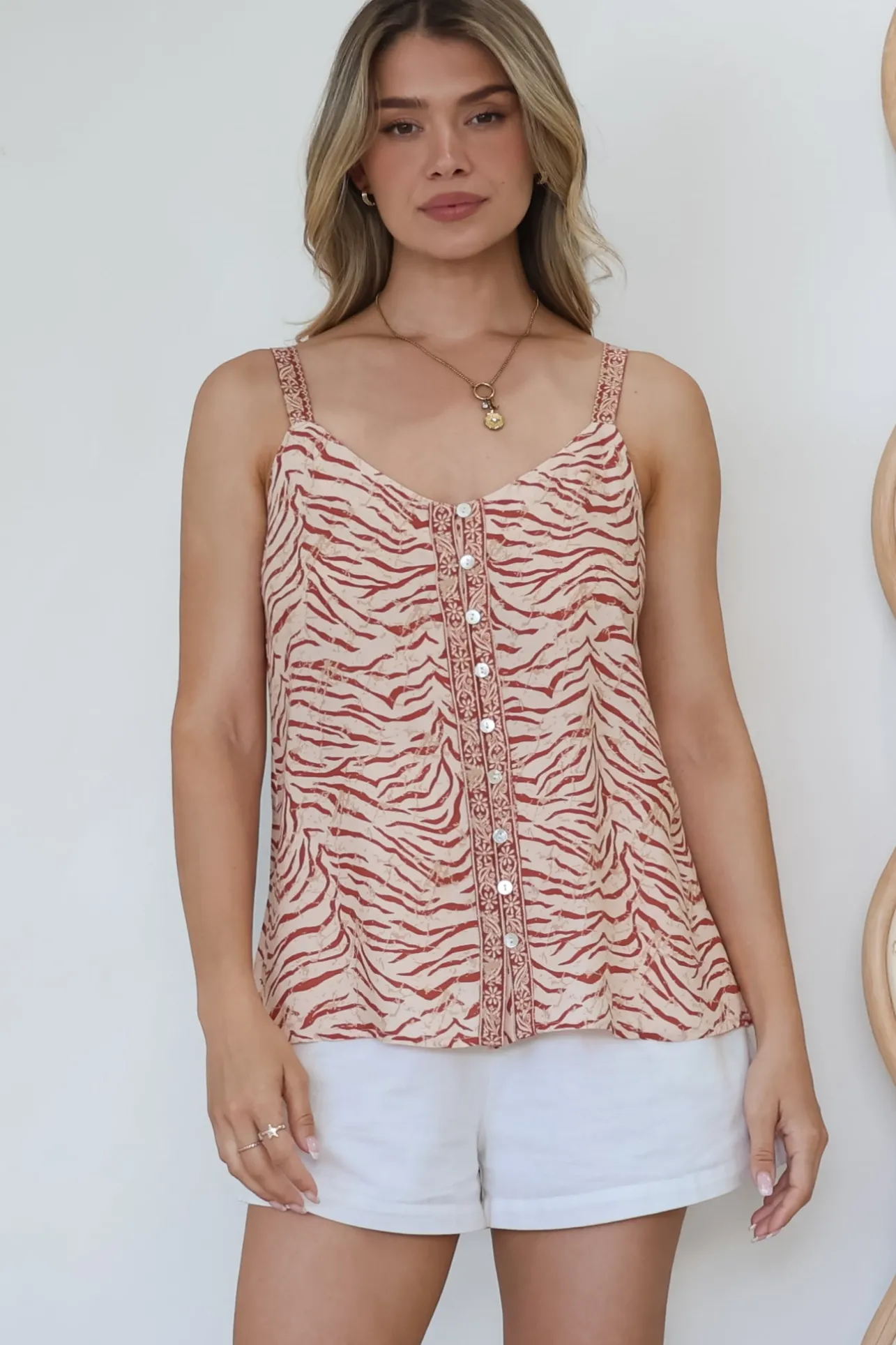 Caty Top - Adjustable Strap Buttoned Down Cami in Chiara Print>Salty Crush Best