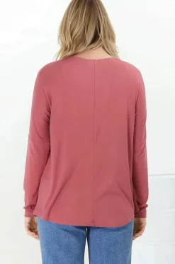 Cecile Top - Zipper Detail V Neck Top in Guava><noscript><img width=
