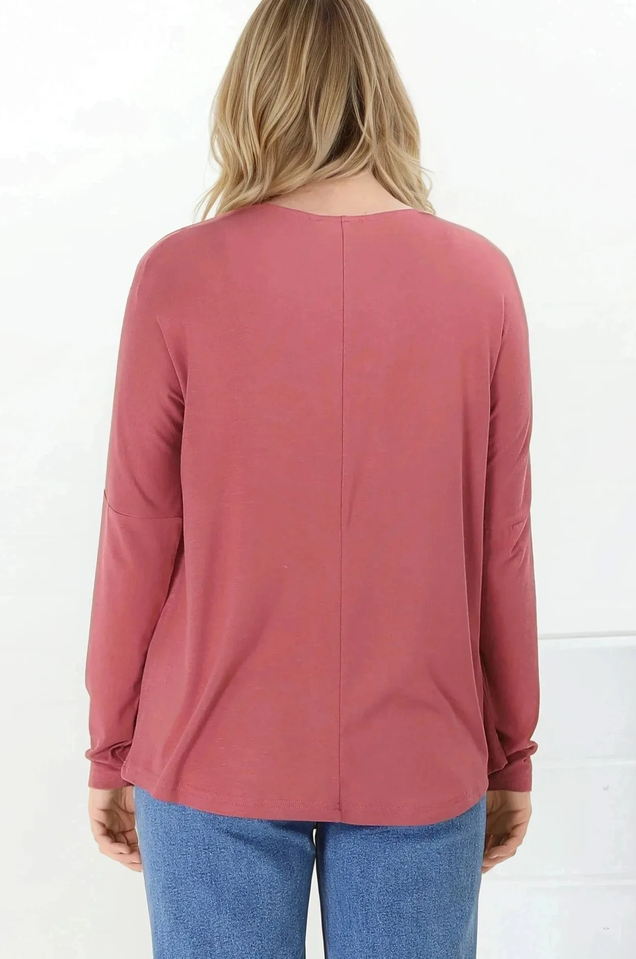 Cecile Top - Zipper Detail V Neck Top in Guava>Salty Crush Outlet