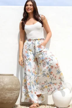 Charli Pants - Paper Bag High Waisted Wide Leg Pants in Veronica Print>Salty Crush Online