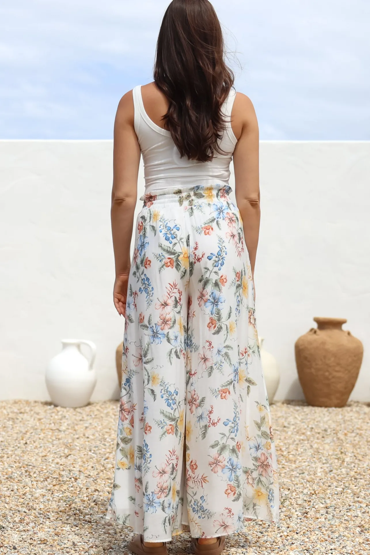 Charli Pants - Paper Bag High Waisted Wide Leg Pants in Veronica Print>Salty Crush Online