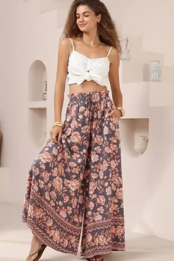 Charli Pants - Paper Bag High Waisted Wide Leg Pants in Leandra Print>Salty Crush Clearance