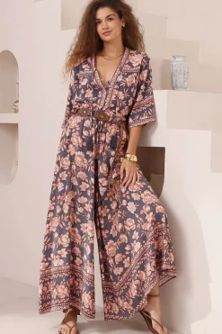 Charli Pants - Paper Bag High Waisted Wide Leg Pants in Leandra Print>Salty Crush Clearance