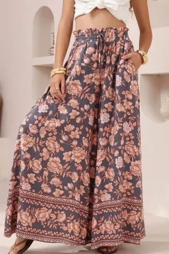 Charli Pants - Paper Bag High Waisted Wide Leg Pants in Leandra Print><noscript><img width=