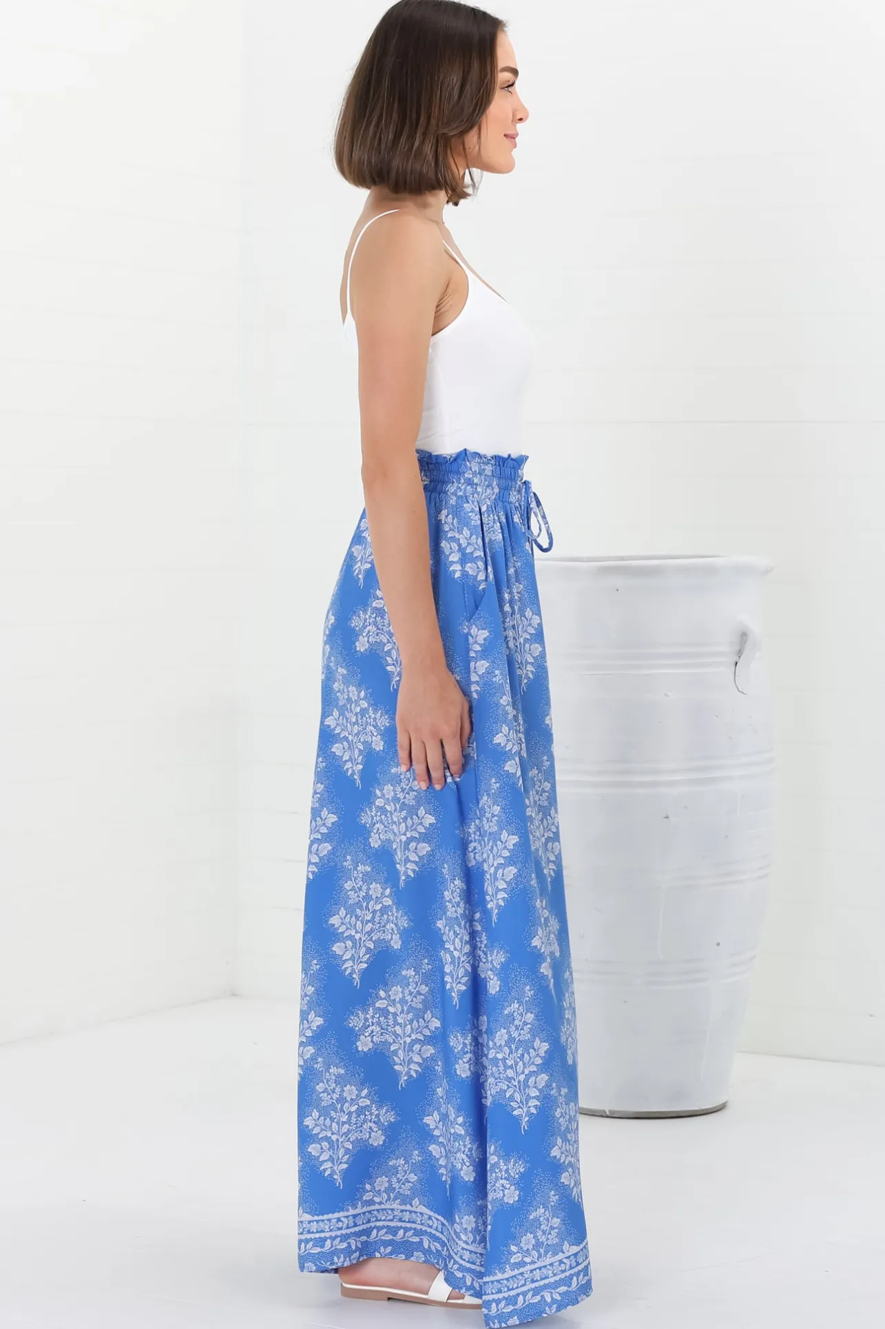 Charli Pants - Paper Bag High Waisted Wide Leg Pants in Bridgette Print>Salty Crush Sale