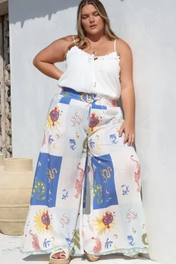 Charli Pants - Paper Bag High Waisted Wide Leg Pants in Sylas Print>Salty Crush Sale