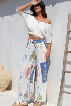 Charli Pants - Paper Bag High Waisted Wide Leg Pants in Sylas Print><noscript><img width=