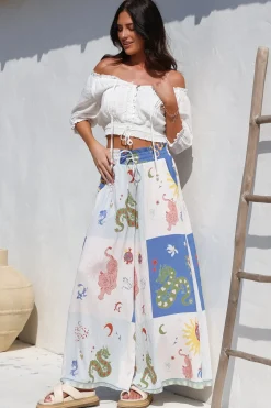 Charli Pants - Paper Bag High Waisted Wide Leg Pants in Sylas Print><noscript><img width=