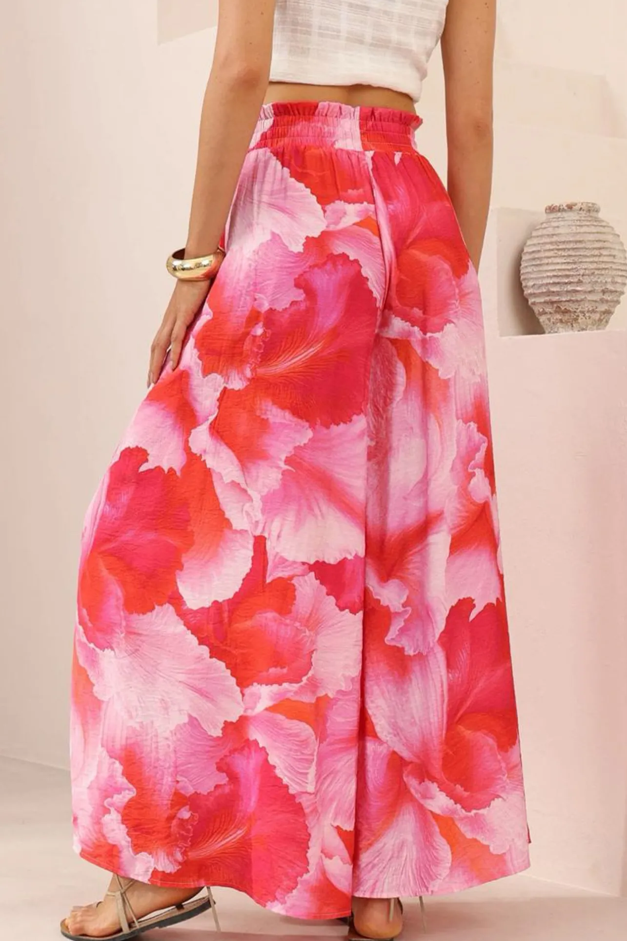 Charli Pants - Paper Bag High Waisted Wide Leg Pants in Greta Print>Salty Crush Sale