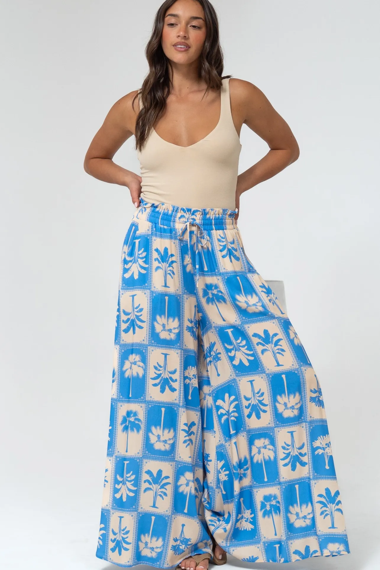 Charli Pants - Paper Bag High Waisted Wide Leg Pants in Maxima Print>Salty Crush Clearance