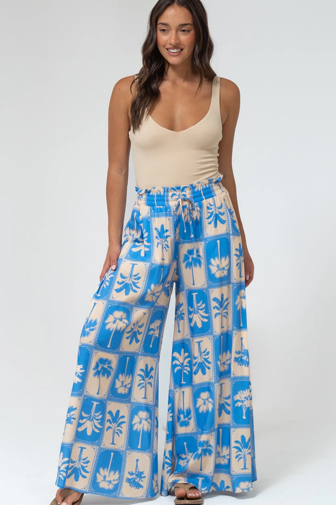 Charli Pants - Paper Bag High Waisted Wide Leg Pants in Maxima Print>Salty Crush Clearance
