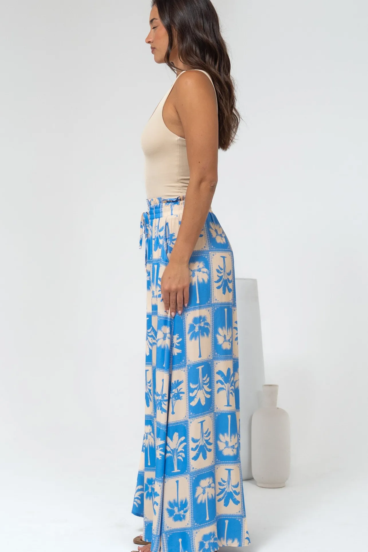 Charli Pants - Paper Bag High Waisted Wide Leg Pants in Maxima Print>Salty Crush Clearance