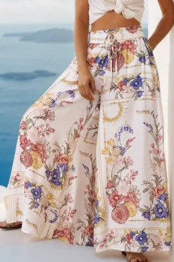 Charli Pants - Paper Bag High Waisted Wide Leg Pants in Adelia Print>Salty Crush