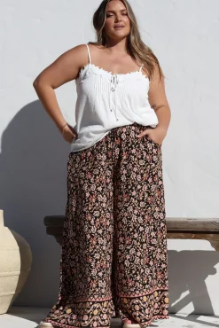 Charli Pants - Paper Bag High Waisted Wide Leg Pants in Amirah Print>Salty Crush New