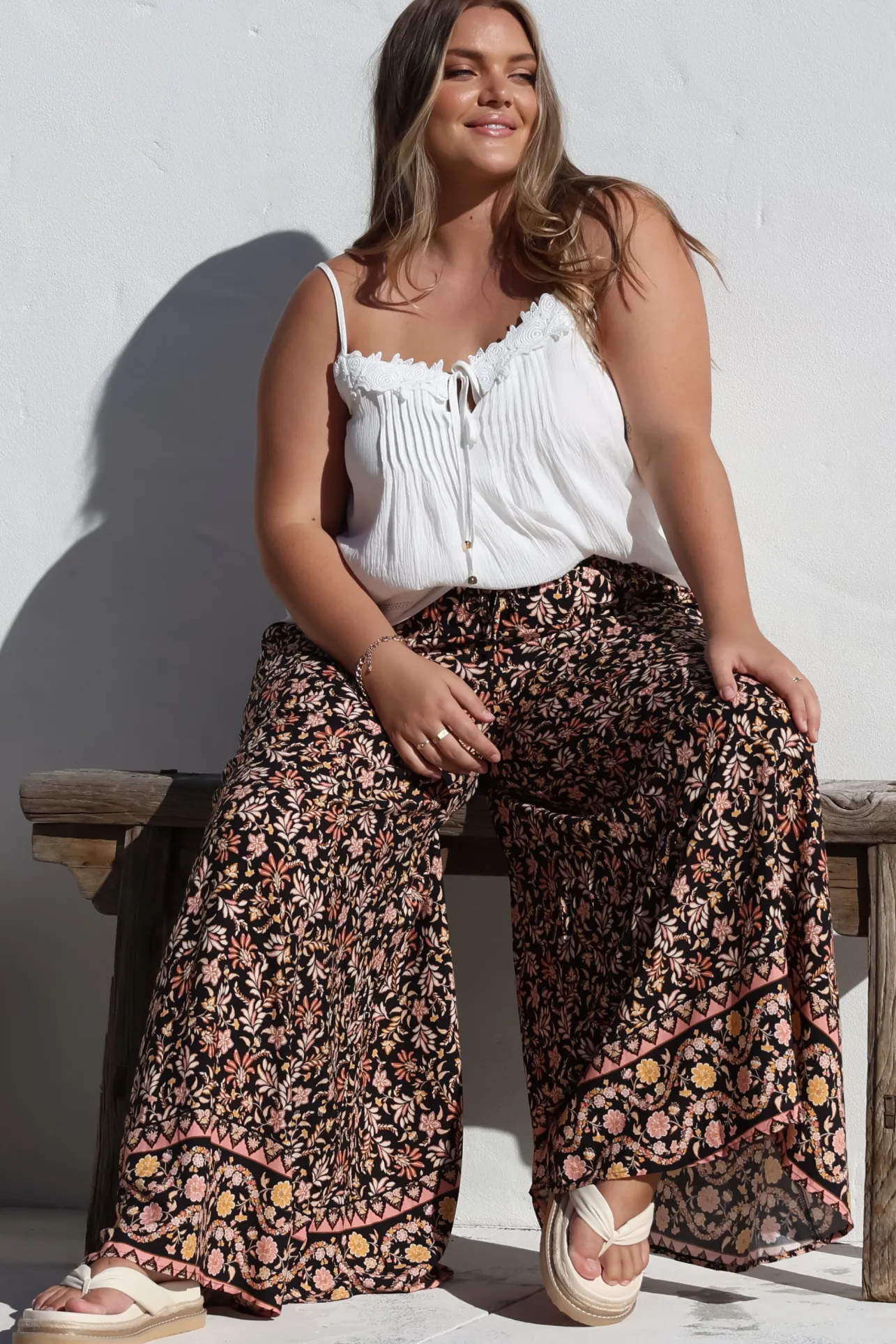 Charli Pants - Paper Bag High Waisted Wide Leg Pants in Amirah Print>Salty Crush New