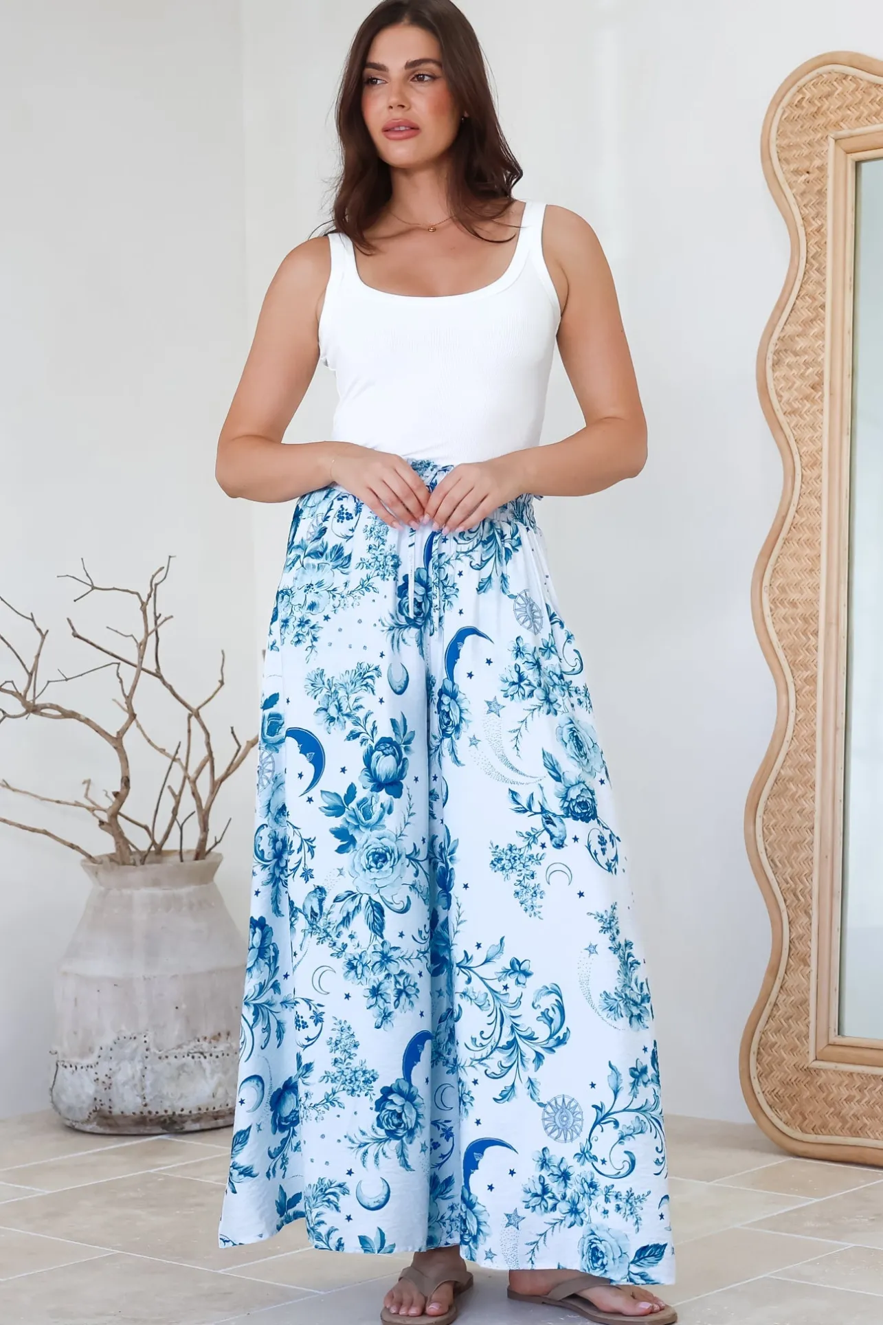 Charli Pants - Paper Bag High Waisted Wide Leg Pants in Runa Print>Salty Crush Sale