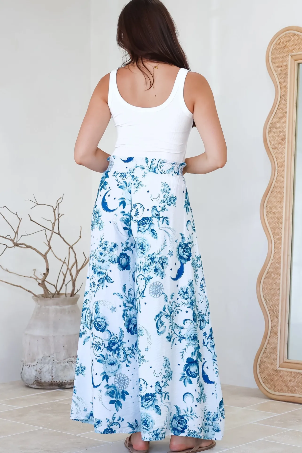 Charli Pants - Paper Bag High Waisted Wide Leg Pants in Runa Print>Salty Crush Sale