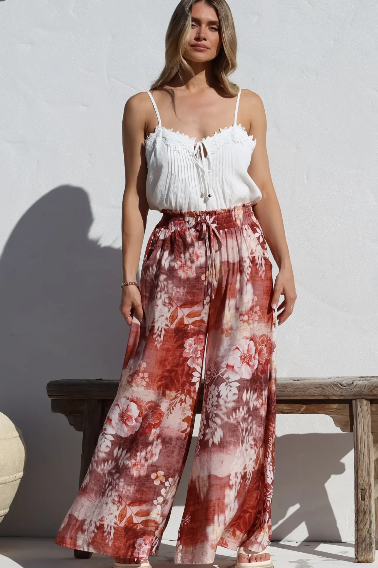 Charli Pants - Paper Bag High Waisted Wide Leg Pants in Ashara Print>Salty Crush Best