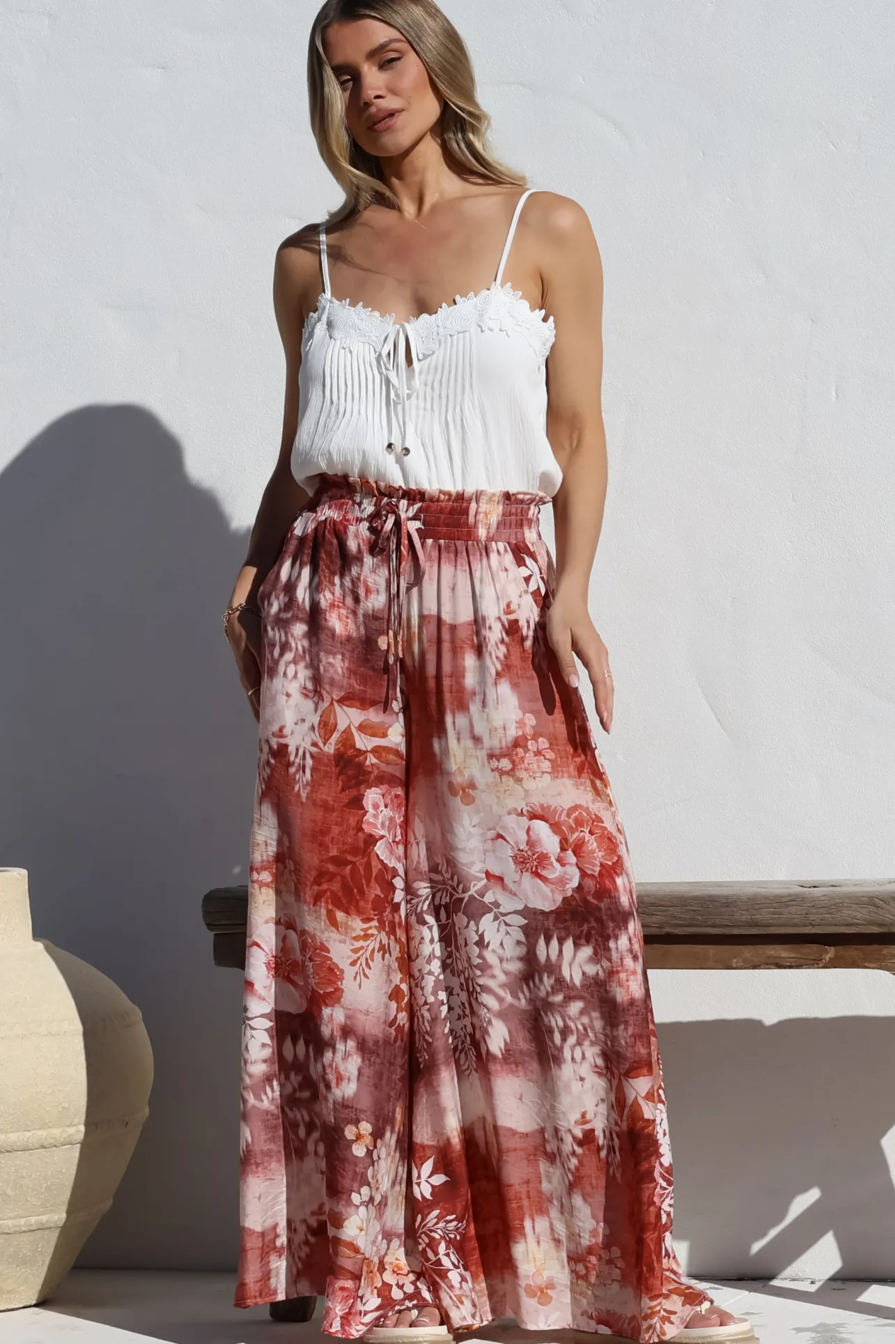Charli Pants - Paper Bag High Waisted Wide Leg Pants in Ashara Print>Salty Crush Best
