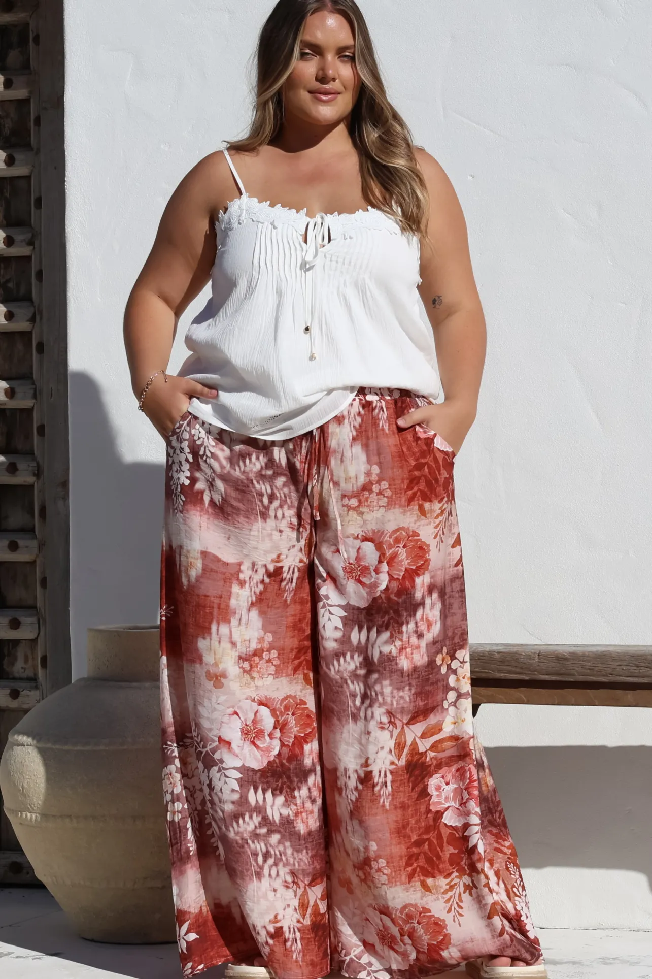 Charli Pants - Paper Bag High Waisted Wide Leg Pants in Ashara Print>Salty Crush Best