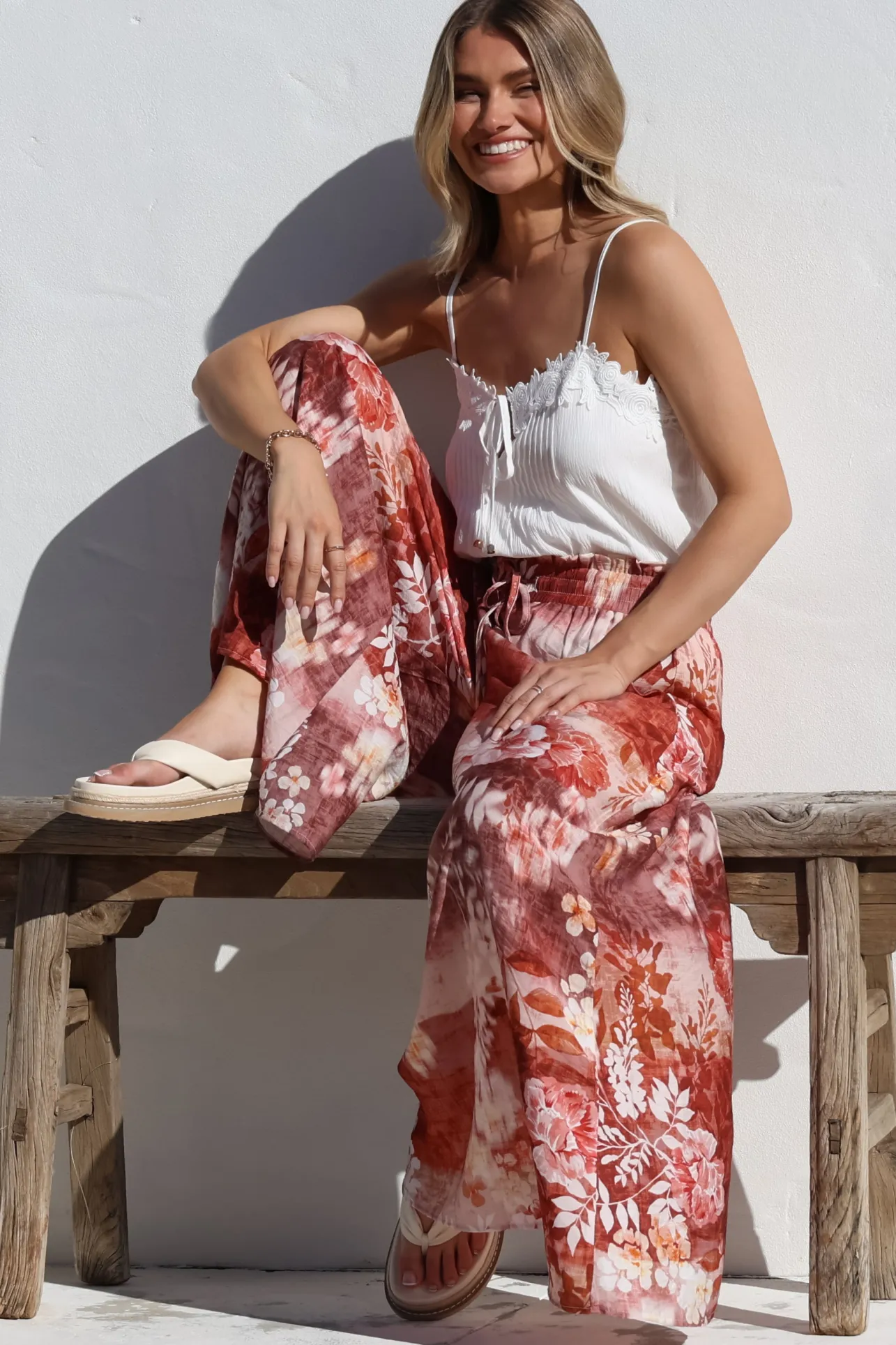 Charli Pants - Paper Bag High Waisted Wide Leg Pants in Ashara Print>Salty Crush Best