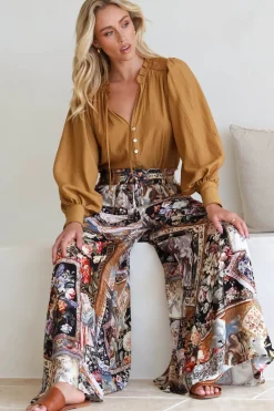 Charli Pants - Paper Bag High Waisted Wide Leg Pants in Elaine Print>Salty Crush Clearance