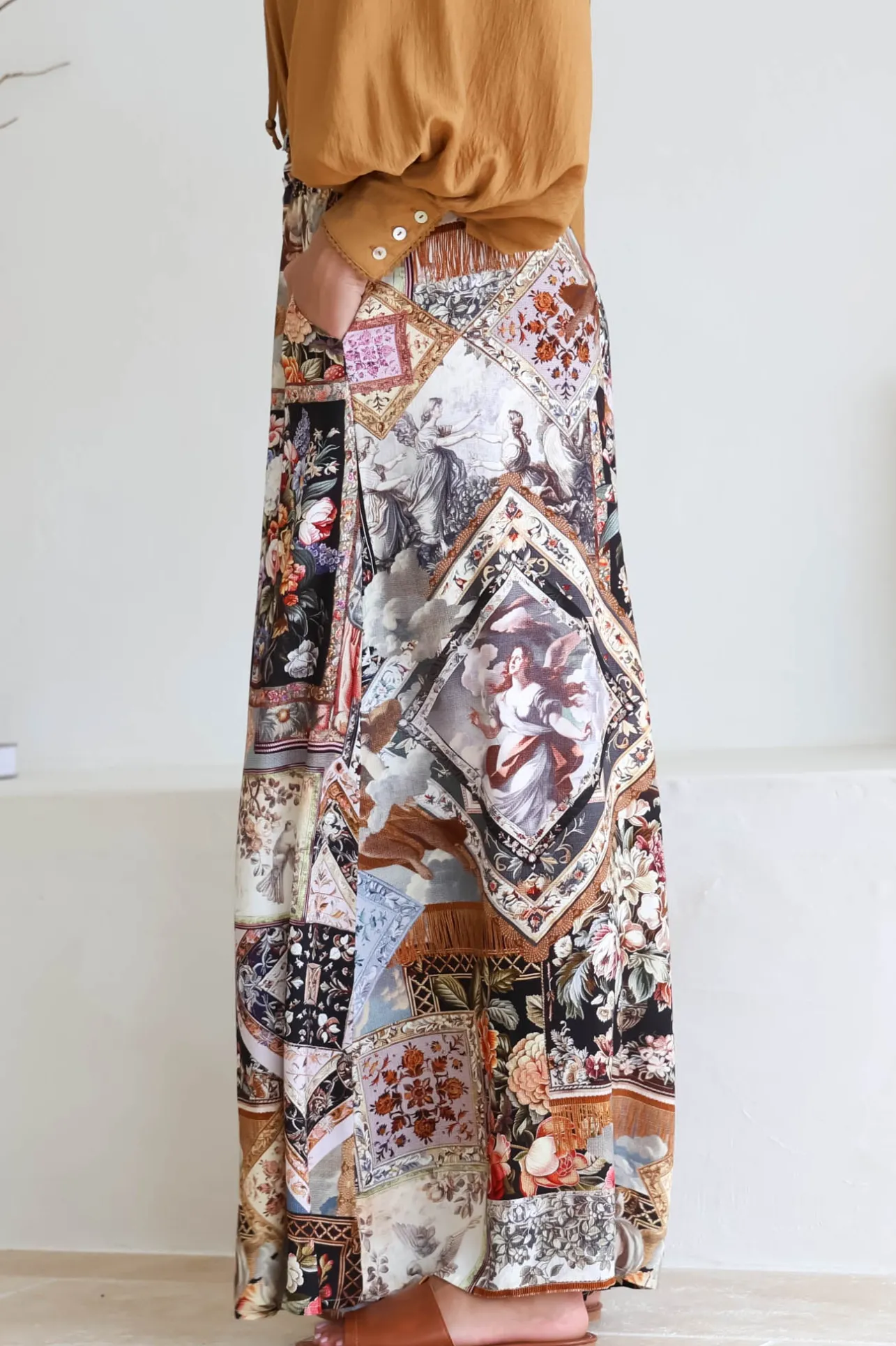Charli Pants - Paper Bag High Waisted Wide Leg Pants in Elaine Print>Salty Crush Clearance